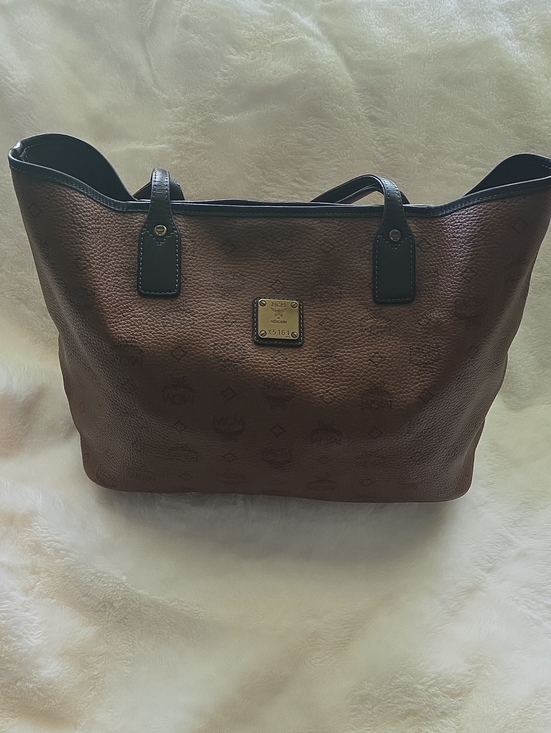 MCM Handbags - Preloved Medium Sized Brown Leather MCM Tote Bag with Dark BROWN Trim